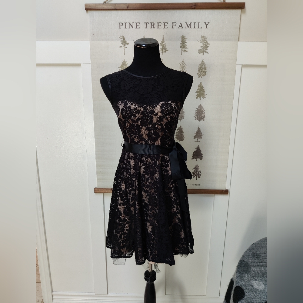 Betsy and Adam Black Lace Overlay Fit & Flare Dress – Size 6